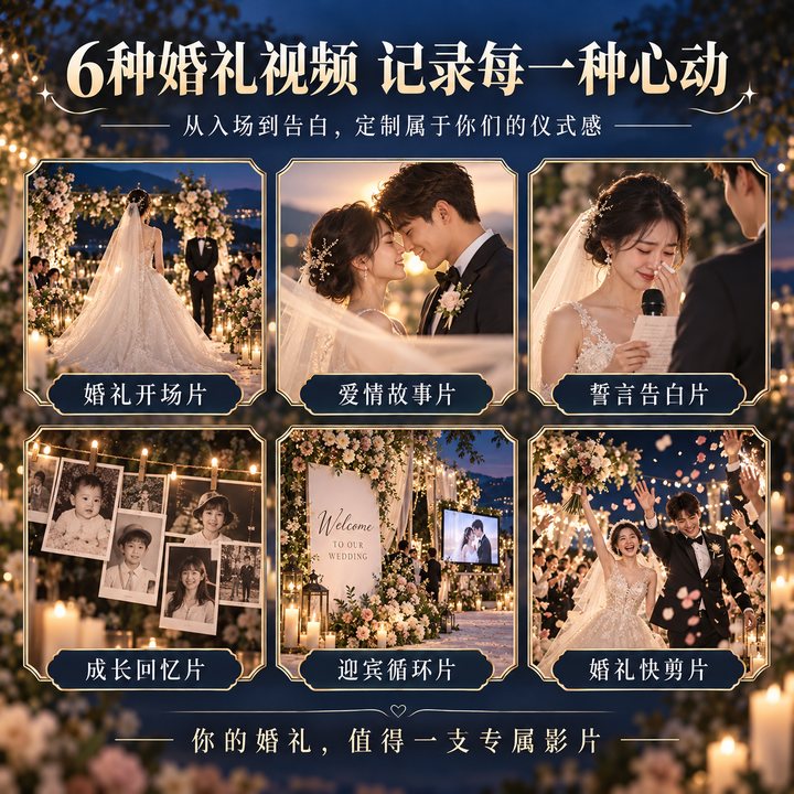 婚礼视频定制：开场片、爱情故事片、誓言告白片、成长回忆片